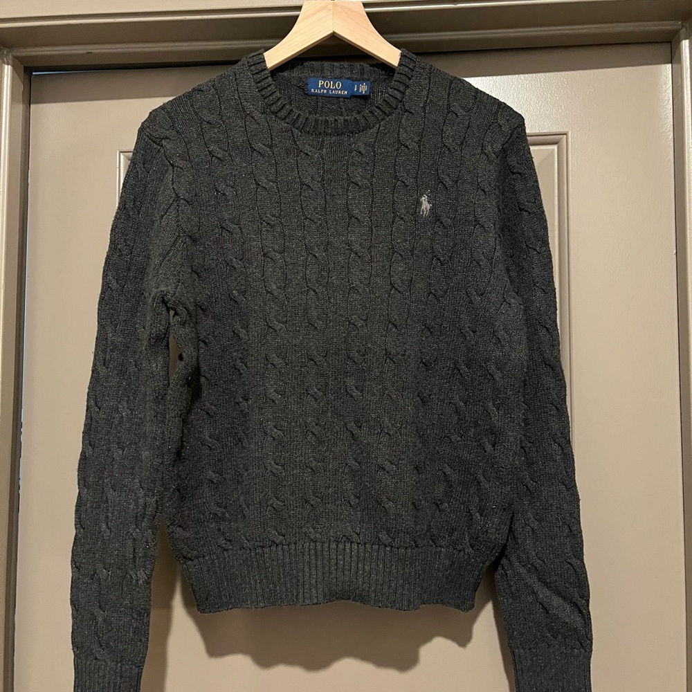 Ralph Lauren Men's Dark Gray Cable Knit Sweater